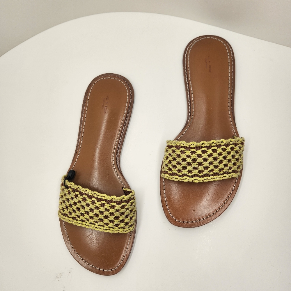 Rag & Bone slides women's 10 Narrow yellow woven brown leather Melrose sandals